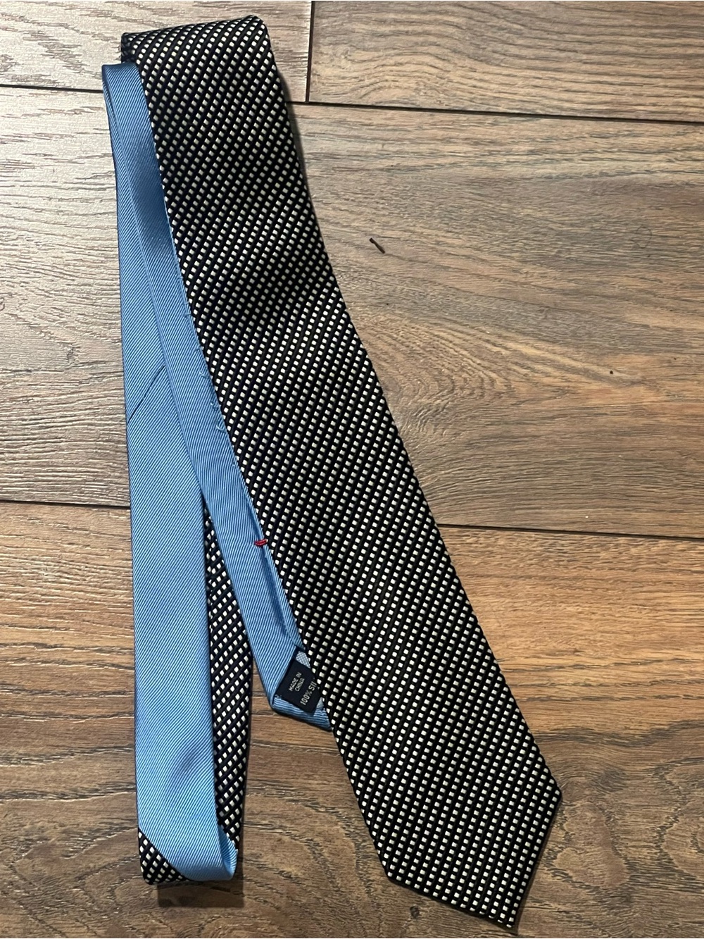 Tommy Hilfiger Black and White Microdot Men's Tie with Blue Lining